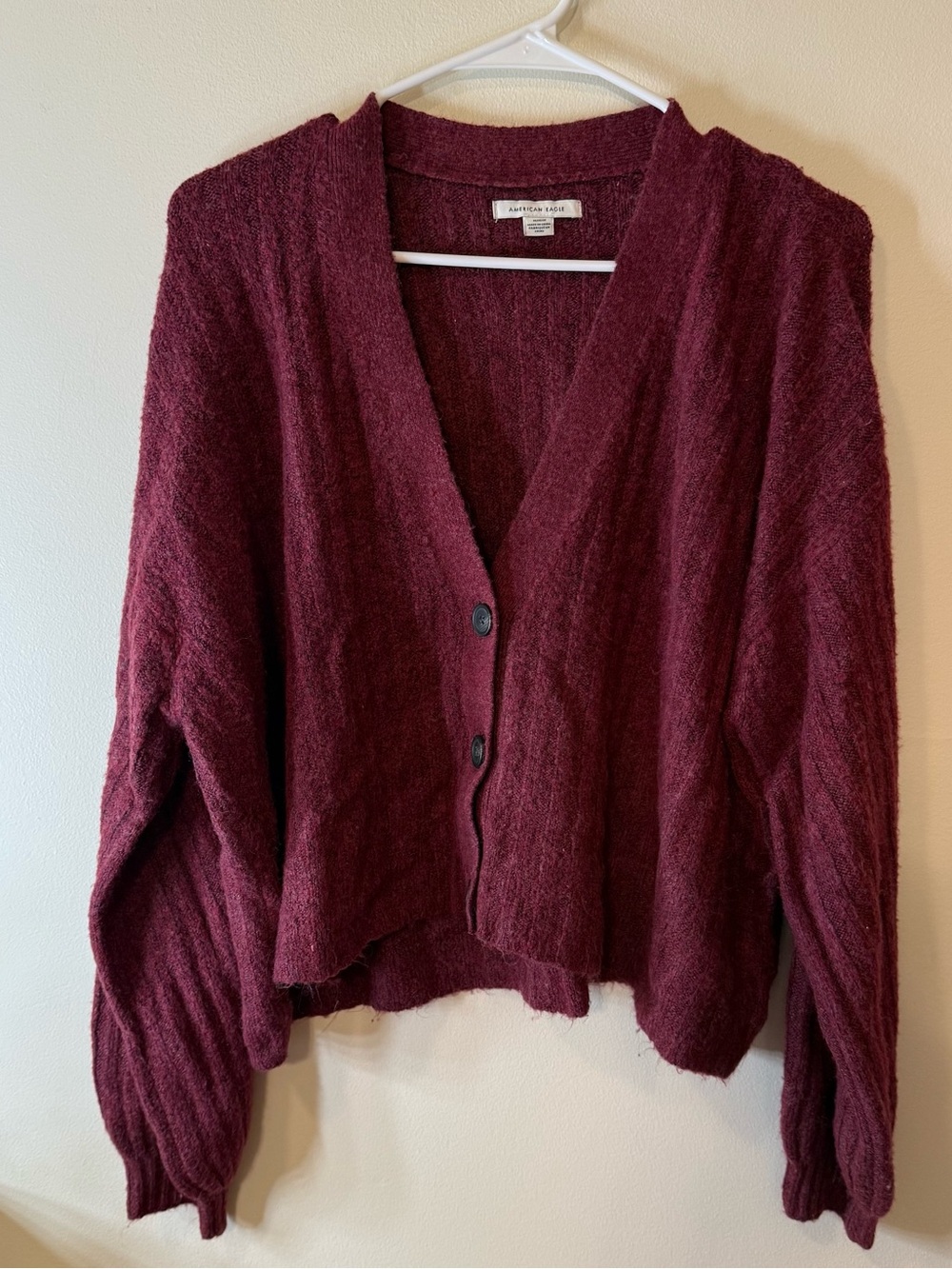 American Eagle Outfitters Deep Wine Button-Front V-Neck Cardigan